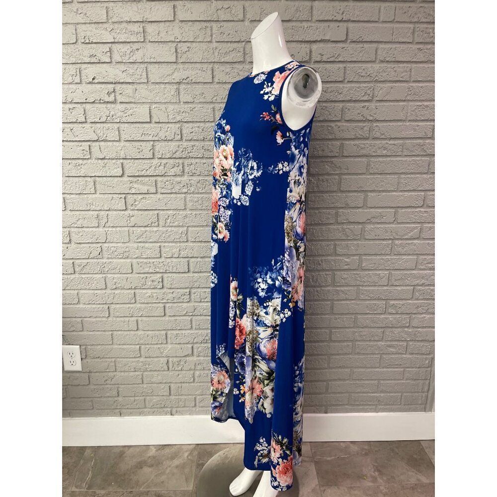 Bellamie Women Blue Floral Hi-Low Sleeveless Dress with Pockets Size S - Picture 3 of 9